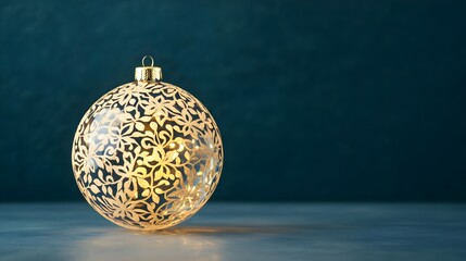 Gold Christmas Ornament on Teal Background