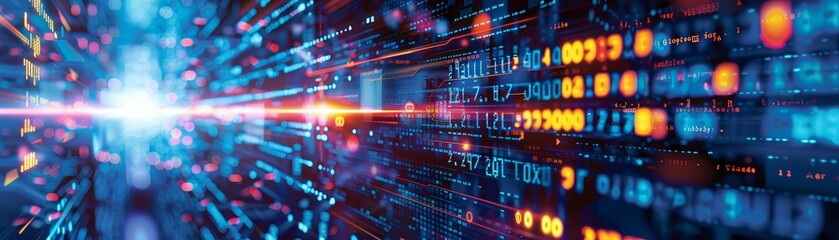 Obraz premium Abstract Digital Data Flow Technology Background with Blue and Red Lights