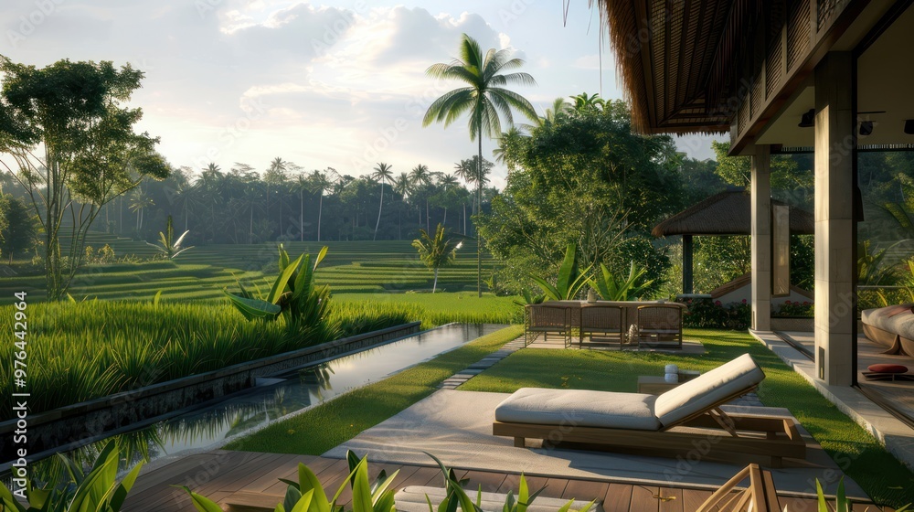 Poster Luxury Villa with Rice Paddy View in Bali