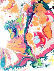 Hand Painted Abstract Marbled Artwork: Colorful Feathers