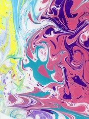 Hand Painted Abstract Marbled Artwork: Teal and Pink