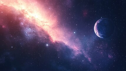 Fototapeta premium Vibrant galaxy with surrounding stars and distant planet