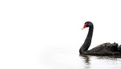 black swan - Cygnus atratus - is a large waterbird with a red bill, which breeds mainly in the southeast and southwest regions of Australia. Isolated on white background with copy space. Swimming