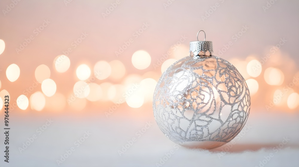 Poster Silver Christmas Ornament with Bokeh Lights