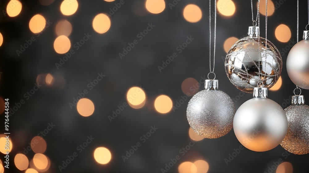 Canvas Prints silver christmas ornaments with bokeh lights