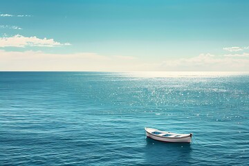 Naklejka premium Fishing boat in the sea on a background of blue sky