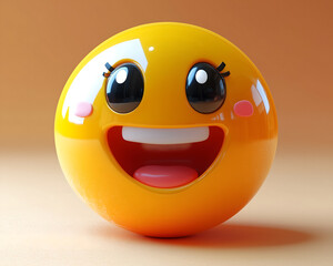 Smiling 3D Emoji Character on Orange
