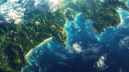 Earth glowing in space, with its ecosystems thriving, framed by distant galaxies
