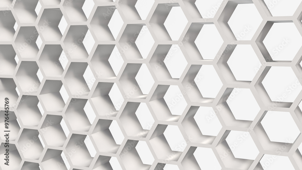 Fototapete the white hexagon for background or abstract concept 3d rendering.