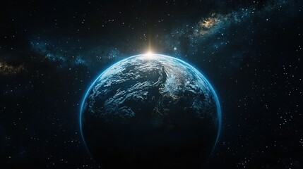 Fototapeta premium Earth glowing in space, with its ecosystems thriving, framed by distant galaxies
