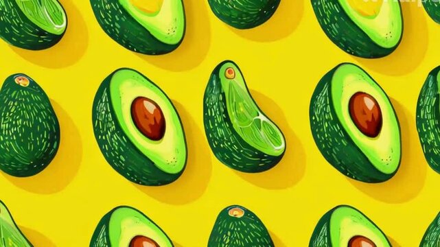 3d animated of avocado fruit on yellow 