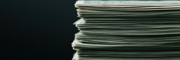 A close-up shot of a neatly stacked pile of paper currency notes, highlighting the intricacies and textures against a dark, contrasting background.