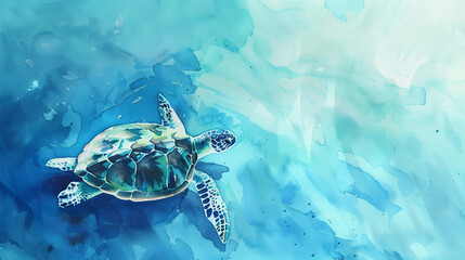 Fototapeta premium Sea Turtle Swimming in Tranquil Waters Watercolor