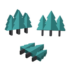 Teal 3D Pixel Art Trees