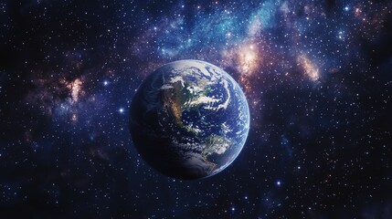 Obraz premium Earth floating in the blackness of space, with a full view of its atmosphere and surface