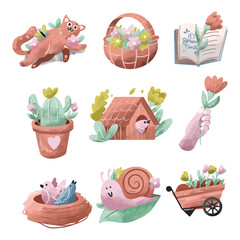 Fototapeta premium Hand Drawn Spring Element Set