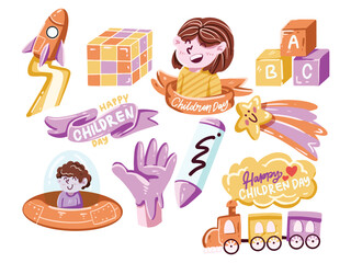 Hand Drawn International Children's Day Element Set