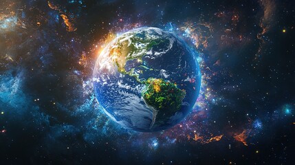 Obraz premium A space scene with Earth glowing among a sea of stars, floating in the universe