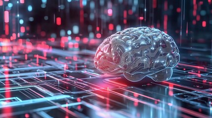 nice human brain on technology background representing artificial intelligence and cyber space concept