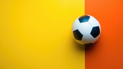 Soccer ball positioned on yellow and orange background