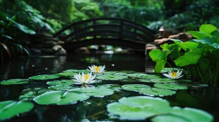 Serene Lily Pad Pond in a Park