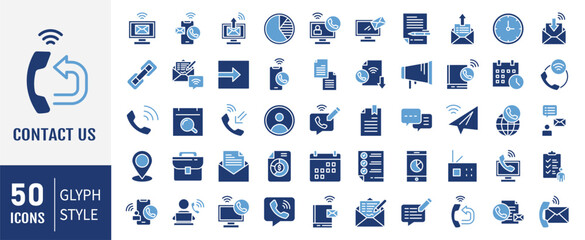 Contact us icon collection. Containing phone, email, chat, location, calendar icon. Simple flat vector.