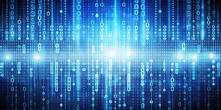 Abstract and futuristic binary code background in blue and white hues