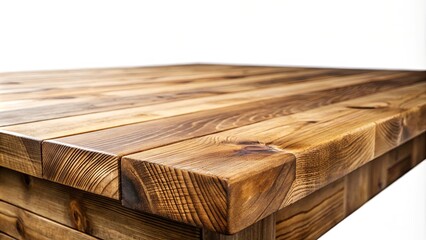 Wooden table corner in perspective on isolated background