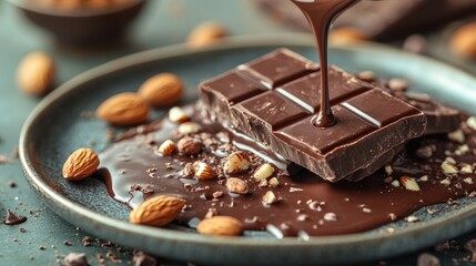 Chocolate Bar with Melted Chocolate and Almonds