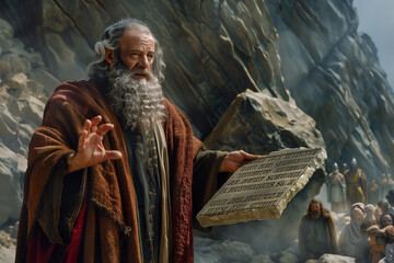 Fototapeta premium Moses and the Tablets of the Ten Commandments as a Representation of God's Law in the Biblical Exodus
