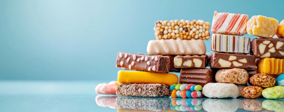 Sweet Indulgence: Assorted Candy Bars Reflecting Excessive Sugar Consumption