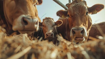 Curious Cows in the Hay