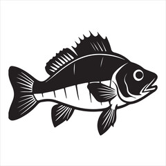  Perch fish silhouette vector art illustration.