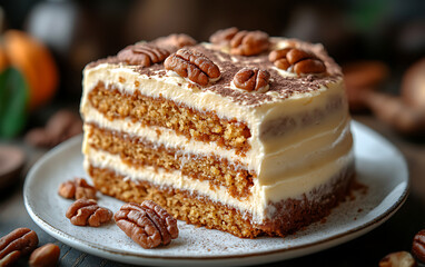Rustic Delight: Pumpkin Cake with Creamy Pecan Filling