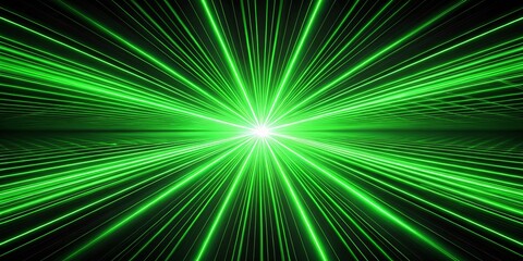 Green laser light lines creating abstract patterns on black background