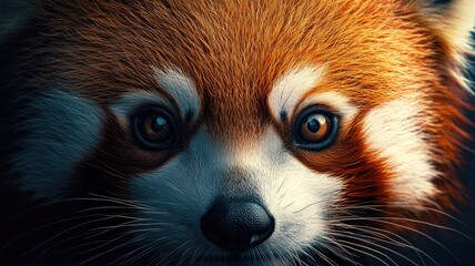 Obraz premium Close-up of red panda's face showing detailed fur and eyes