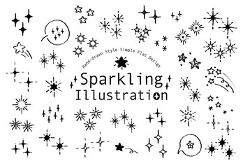 Set of hand drawn style twinkling star vector. Variety of doodle style shine sparkling line out star. Shiny spark silhouette. Party spark, festive sparkle burst or shine glitter starburst.
