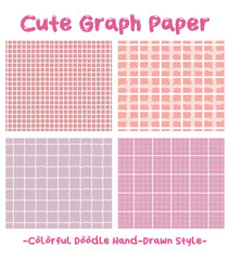 Fototapeta premium Colorful pink color geometric plaid seamless pattern set. Hand drawn style square gingham background collection. Check Wallpaper. checker mosaic grid tartan texture bundle. Graph paper. Girl, child