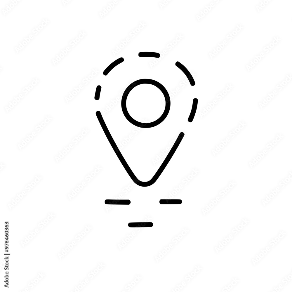 Wall mural simple black and white line icon of a map location pin marker indicating a point of interest.