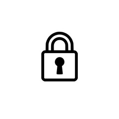 Simple black padlock icon representing security and protection on a white background.