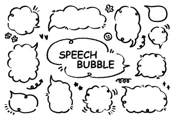 Cute quote outline draw think bubble. Set of hand drawn memo frame. Comic style blank for text. Variety of chat balloon. Doodle crayon drawing cloud Cartoon funny freehand speech box. Vector message