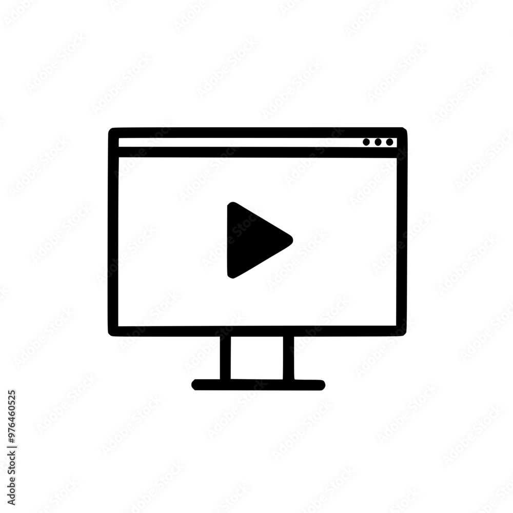 Poster minimalist icon of a computer monitor with a play button in the center.