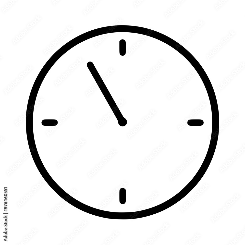 Sticker a minimalist black and white clock icon with a single hand pointing towards nine.