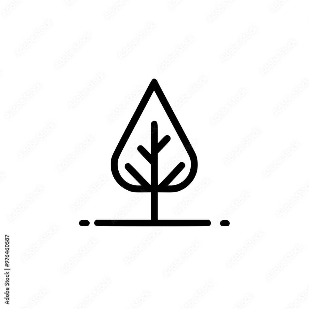 Sticker minimalist line art of a tree with a simple geometric design on a white background.