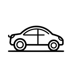 Fototapeta premium Simple black and white outline illustration of a car on a white background.