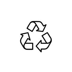 Obraz premium A black and white recycling symbol consisting of three arrows arranged in a triangle.