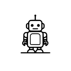 Naklejka premium Simple black and white illustration of a robot with antenna on a white background.