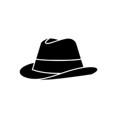 Black silhouette of a classic fedora hat with a stylish brim and crease.