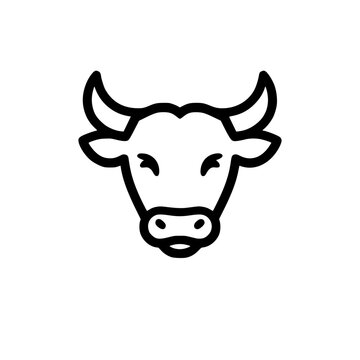 recommend clip art: Black and white line drawing of a cow head with horns on a plain background.