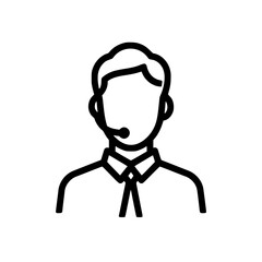 Obraz premium Minimalist black and white icon of a male customer service representative with a headset.